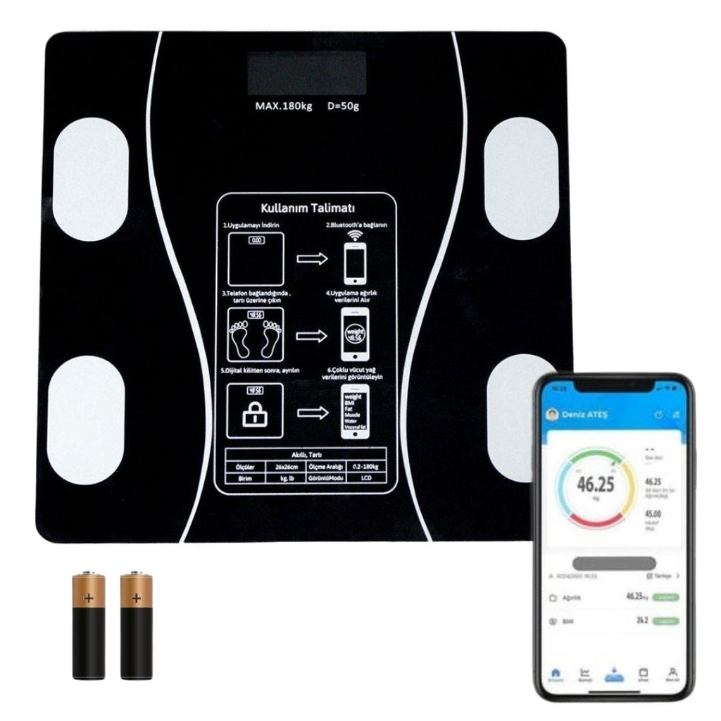 GENEL® Dijital Baskül Yağ Ölçer Fonksiyonlu Akıllı Baskül Bluetooth Bağlantılı Tartı