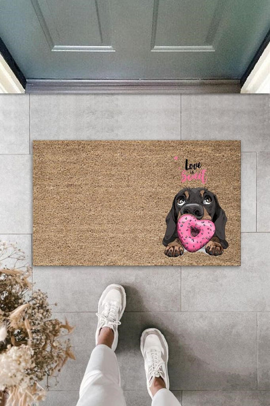 Dijital Baskı Kahverengi Love Sweet Pembe Uzun Kulaklı Köpek Dekoratif Kapı Paspası K-2056 - UcuzaGeliyor