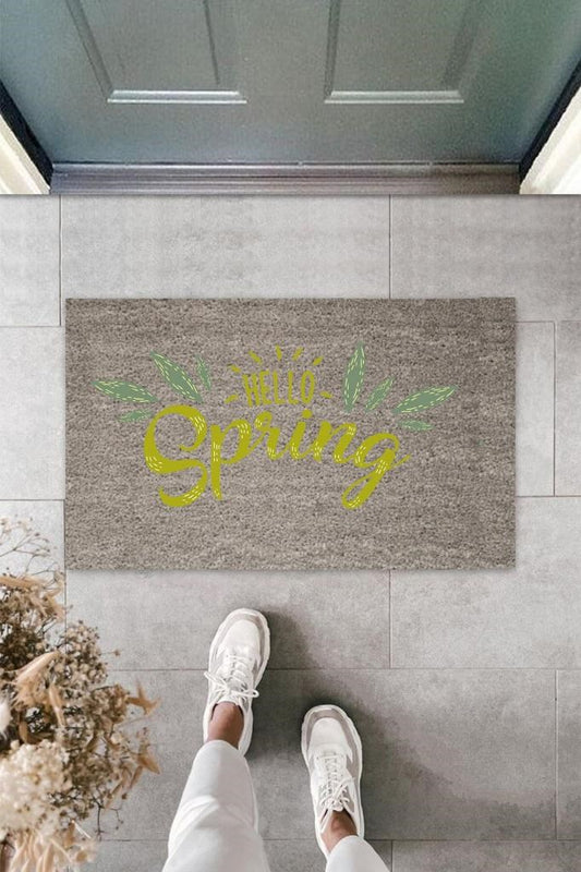 Dijital Baskı Gri Hello Spring Kapı Paspası K-2109 - UcuzaGeliyor