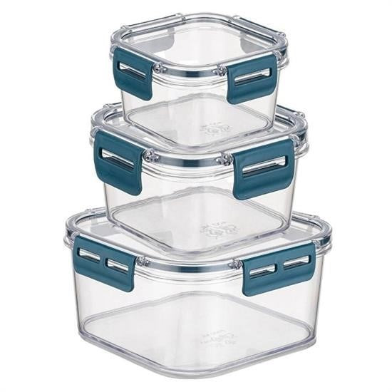 GENEL® 3'lü Pratik Silikon Contalı Sızdırmaz Kapaklı Sağlam İstiflenebilir Saklama Kapları