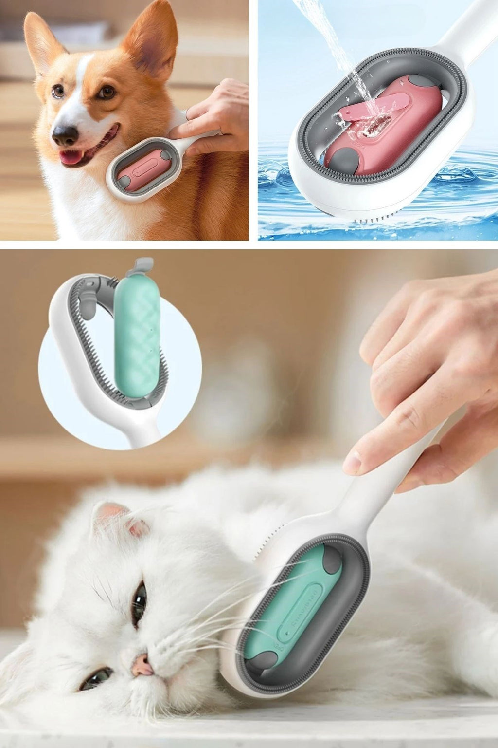 BUFFER® Su Hazneli Kedi ve Köpek Tüyü Toplamama Fırçası Su Hazneli Pet Tarağı