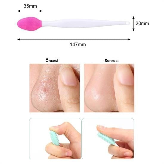 BUFFER® 2 Adet Dudak Fırçası Peeling Etkili Gözenek  Siyah Nokta Temizleyici Akne Giderici Çift Yönl