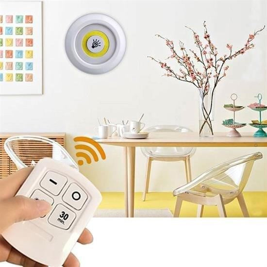 BUFFER® 3lü Uzaktan Kumandalı Pilli Yapışkanlı Kablosuz Led Spot Lambalar