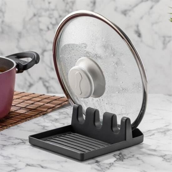 GENEL® Tencere Kapak Tutuculu Kaşıklıklı Tencere Kapak Standı Pratik Kaşık Kepçe Altlık Düzenleyici