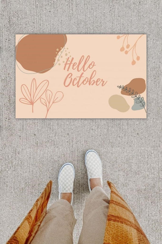 Dijital Baskı Dekoratif Hello October Pudra Kapı Önü Paspası K-1224 - UcuzaGeliyor