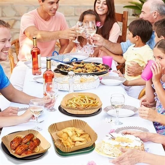 GENEL® 50 Adet Air Fryer Pişirme Kağıdı Tek Kullanımlık Yağ Geçirmez Yapışmaz Kare Tabak Model PVC