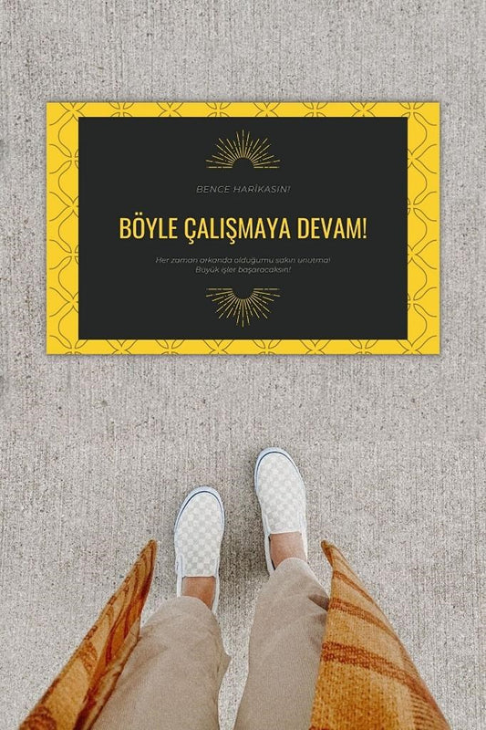 Dijital Baskı Dekoratif Not: Bence Harikasın Sarı-Siyah Kapı Önü Paspası K-1275 - UcuzaGeliyor