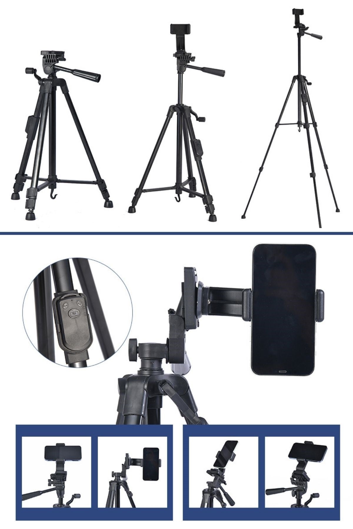 BUFFER® Telefon ve Fotoğraf Makinası Takılabilen Bluetooth Kumandalı 146 cm Tripod