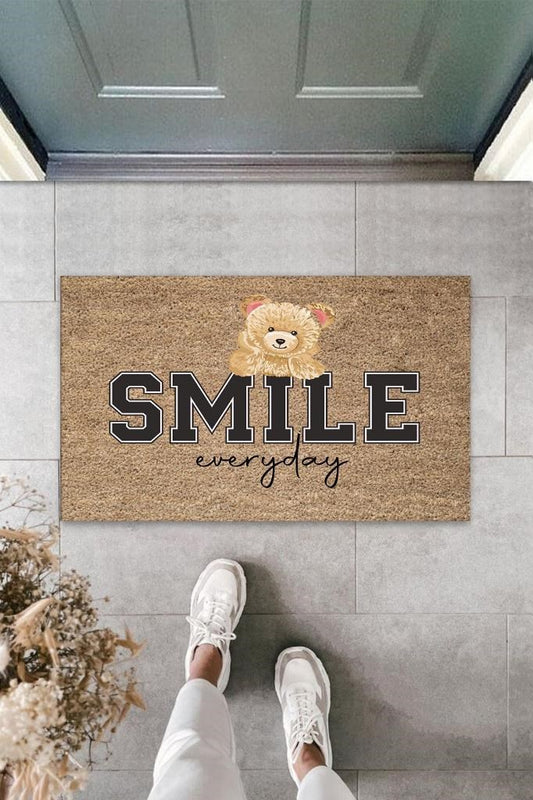 Bej Kapı Önü Paspası Smile Everyday Ayıcık Desen  K-3360 - UcuzaGeliyor