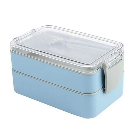 GENEL® 2 Bölmeli Çok Amaçlı 900 ml Kapasiteli Çatal Kaşıklı Dayanıklı Beslenme Kabı Yiyecek Kutusu