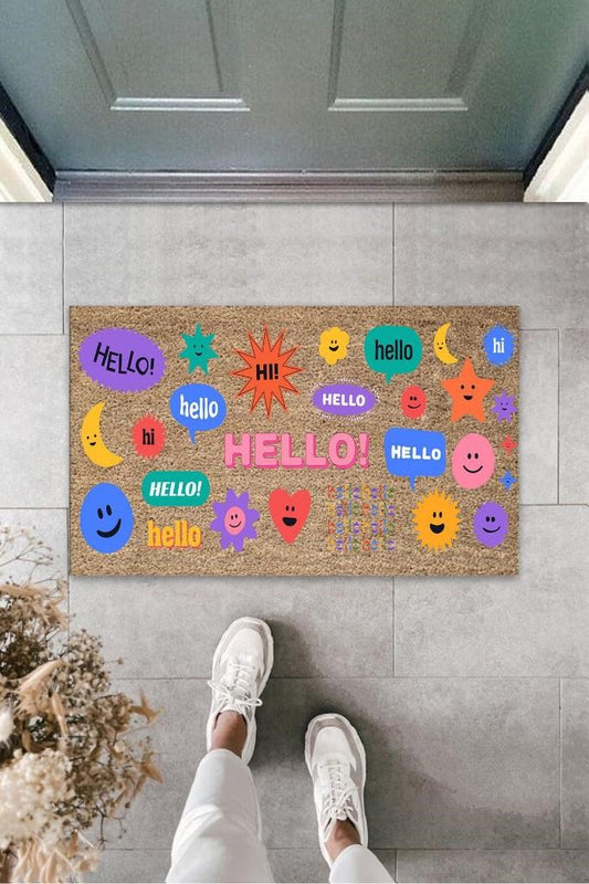 Çok Renkli Kapı Önü Paspası Hello Desen  K-3285 - UcuzaGeliyor
