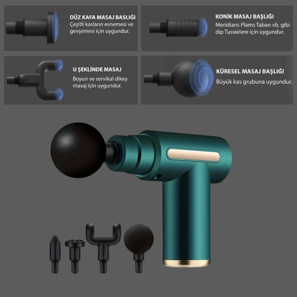 GENEL® 4 Masaj Başlıklı Titreşim, Şarj Edilebilir Küçük Masaj Aleti,Masaj Tabancası