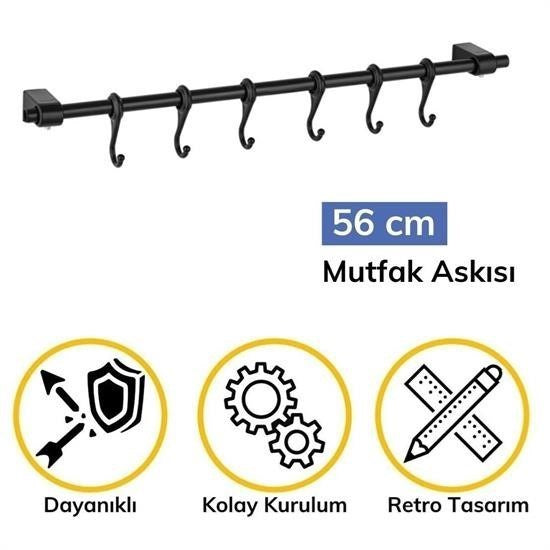 GENEL® Duvara Monte Edilen 6 Kancalı Dekor Kaşıklık ve Kupa Askısı - UcuzaGeliyor