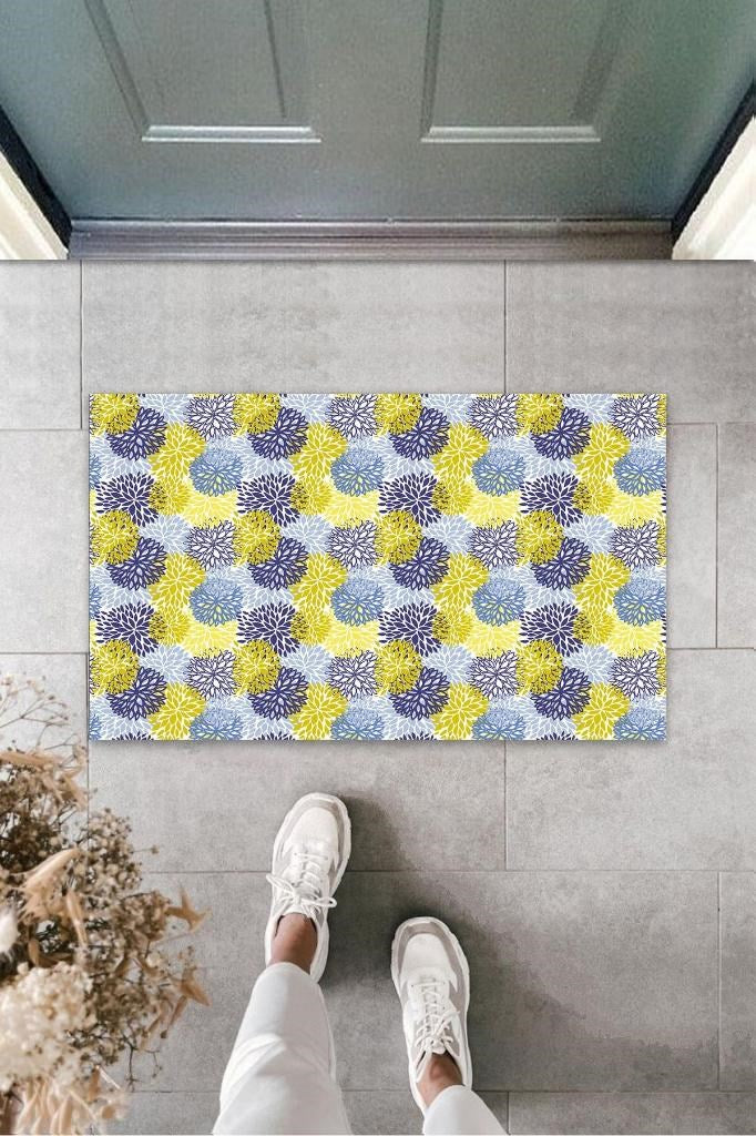 Sarı-Mavi Kapı Önü Paspası Karahindiba Desen  K-3226 - UcuzaGeliyor