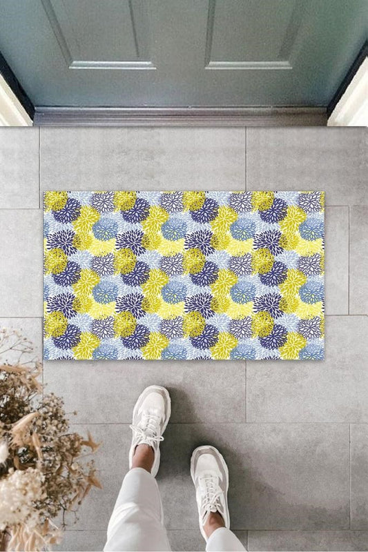 Sarı-Mavi Kapı Önü Paspası Karahindiba Desen  K-3226 - UcuzaGeliyor