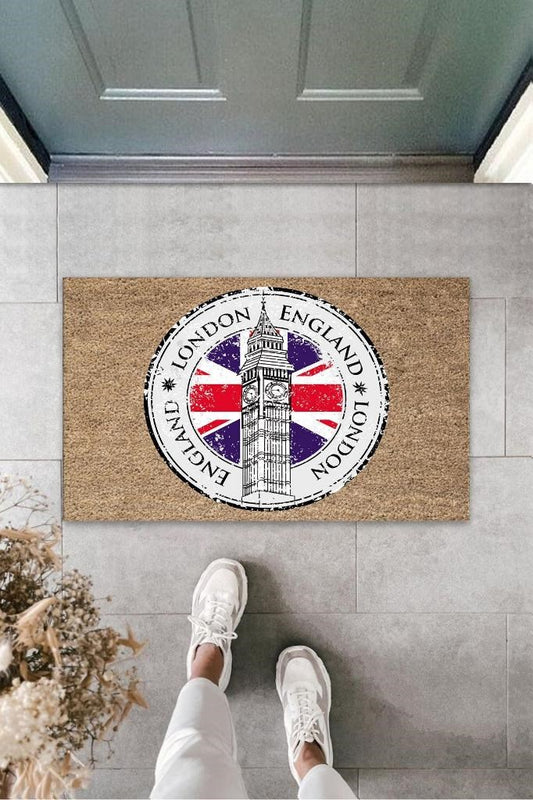 Dijital Baskı Bej London Saat Kulesi Paspas K-3150 - UcuzaGeliyor