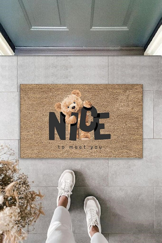 Dijital Baskı Kahverengi Ayıcık Tedy Bear Nice Kapı Paspası K-3009 - UcuzaGeliyor