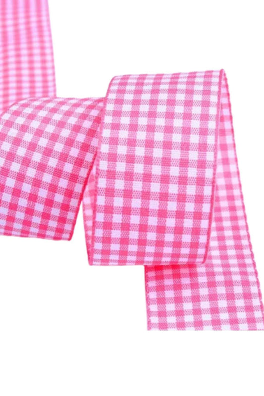 Tafta Ekoseli Kurdele 25 mm Pembe 1 Metre - UcuzaGeliyor