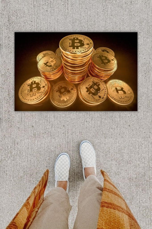 Dijital Baskı Dekoratif Çoklu Bitcoin Gold Kapı Önü Paspası K-1279 - UcuzaGeliyor