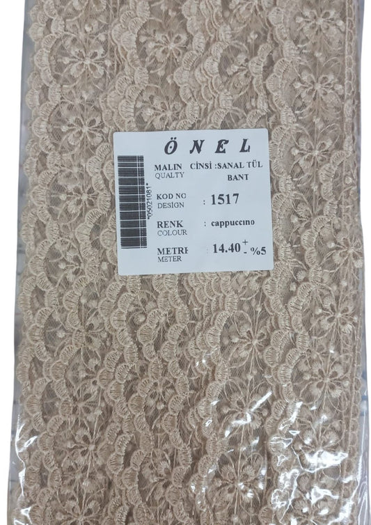 Dantel Polyester Sanal Tül Bant Cappucino 14,40 Metre En 3 cm ON-1517-C - UcuzaGeliyor