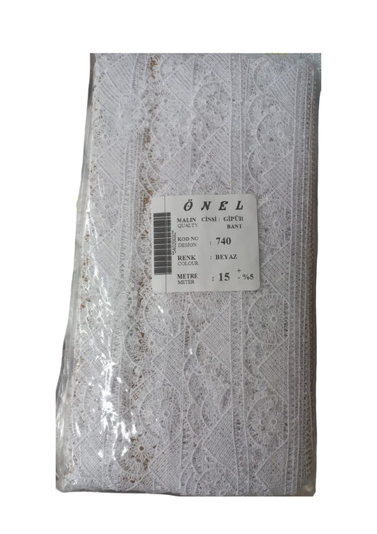 Dantel Polyester Güpür Bant Beyaz 15 Metre En 5 cm ON-740-B - UcuzaGeliyor