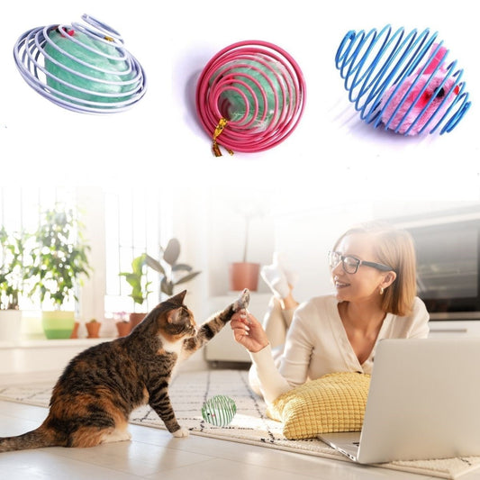BUFFER® Yaylı Metal Fareli Kafes Kedi Oyun Topu Sıçrayan Spiral Kedi Topu - UcuzaGeliyor