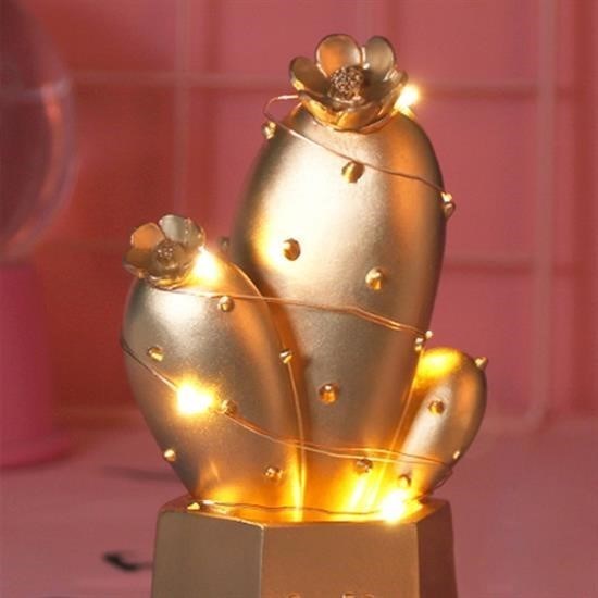 BUFFER® Led Işıklı Sevimli Kaktüs Dekoratif Masa Lambası Mini Biblo Gece Lambası Gold - UcuzaGeliyor
