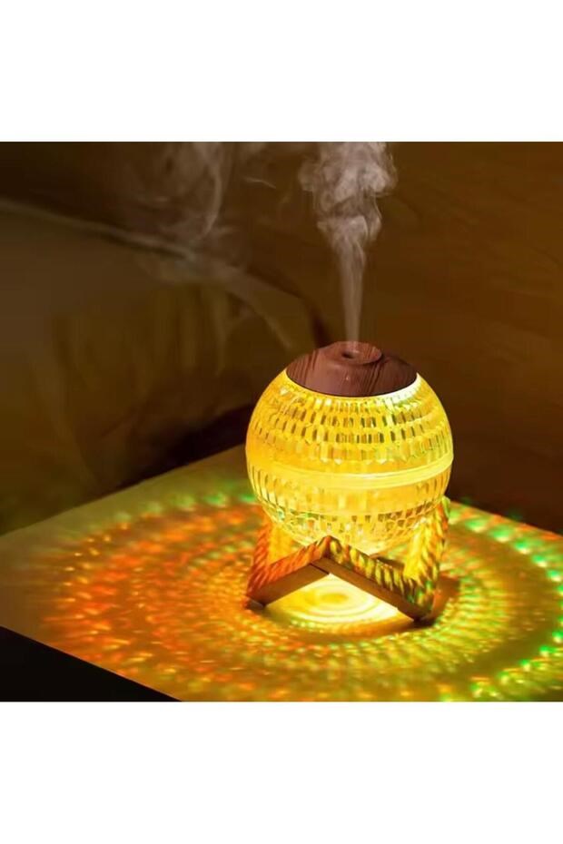 sonx Renkli Kristal Küre Tasarımlı LED Işıklı Hava Nemlendirici - Sessiz Çalışma ve Ahşap Desenli Kapak