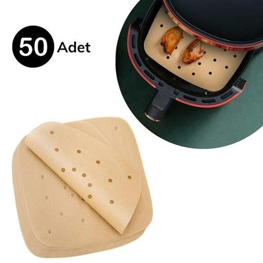 50 Adet Air Fryer Pişirme Kağıdı Tek Kullanımlık Hava Fritöz Yapışmaz Yağlı Kağıt Delikli Model - UcuzaGeliyor