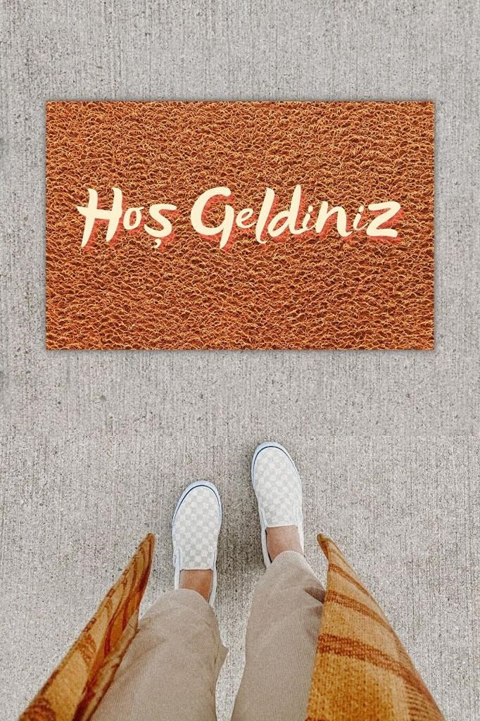 Dijital Baskı Dekoratif Hoş Geldiniz Kahverengi Kapı Önü Paspası K-1231 - UcuzaGeliyor