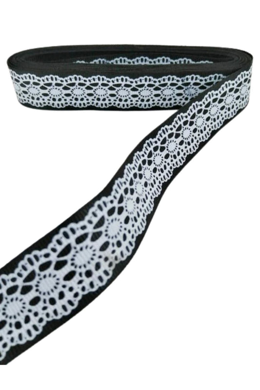 Tafta Dantel Görünümlü Kurdele Siyah 25 mm 2 Metre - UcuzaGeliyor