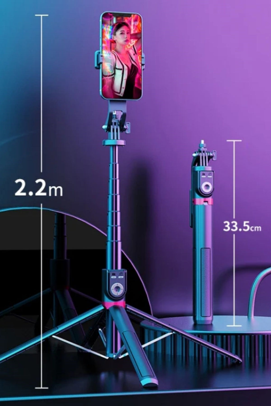 BUFFER® Fotoğraf Makinası ve Telefon Takılabilen 2si 1 Arada 2.2m Uzayan Selfie Çubuğu Kumandalı Tripod