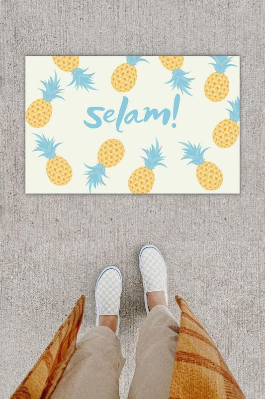 Dijital Baskı Dekoratif Ananas Mavi Kapı Önü Paspası K-1214 - UcuzaGeliyor