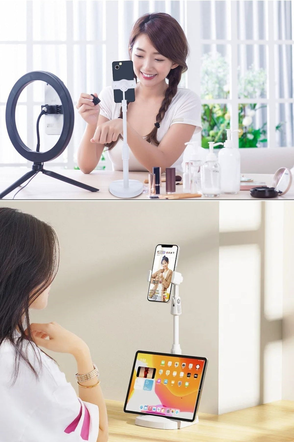 BUFFER® Masa Üstü Tablet ve Telefon Tutucu Plastik Aparat Beyaz Telefon Standı