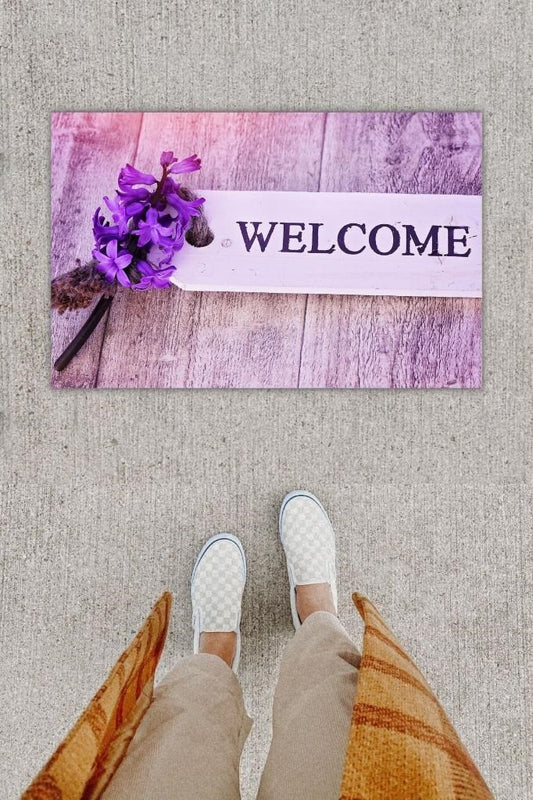 Dijital Baskı Dekoratif Welcome Lila Kapı Önü Paspası K-1254 - UcuzaGeliyor
