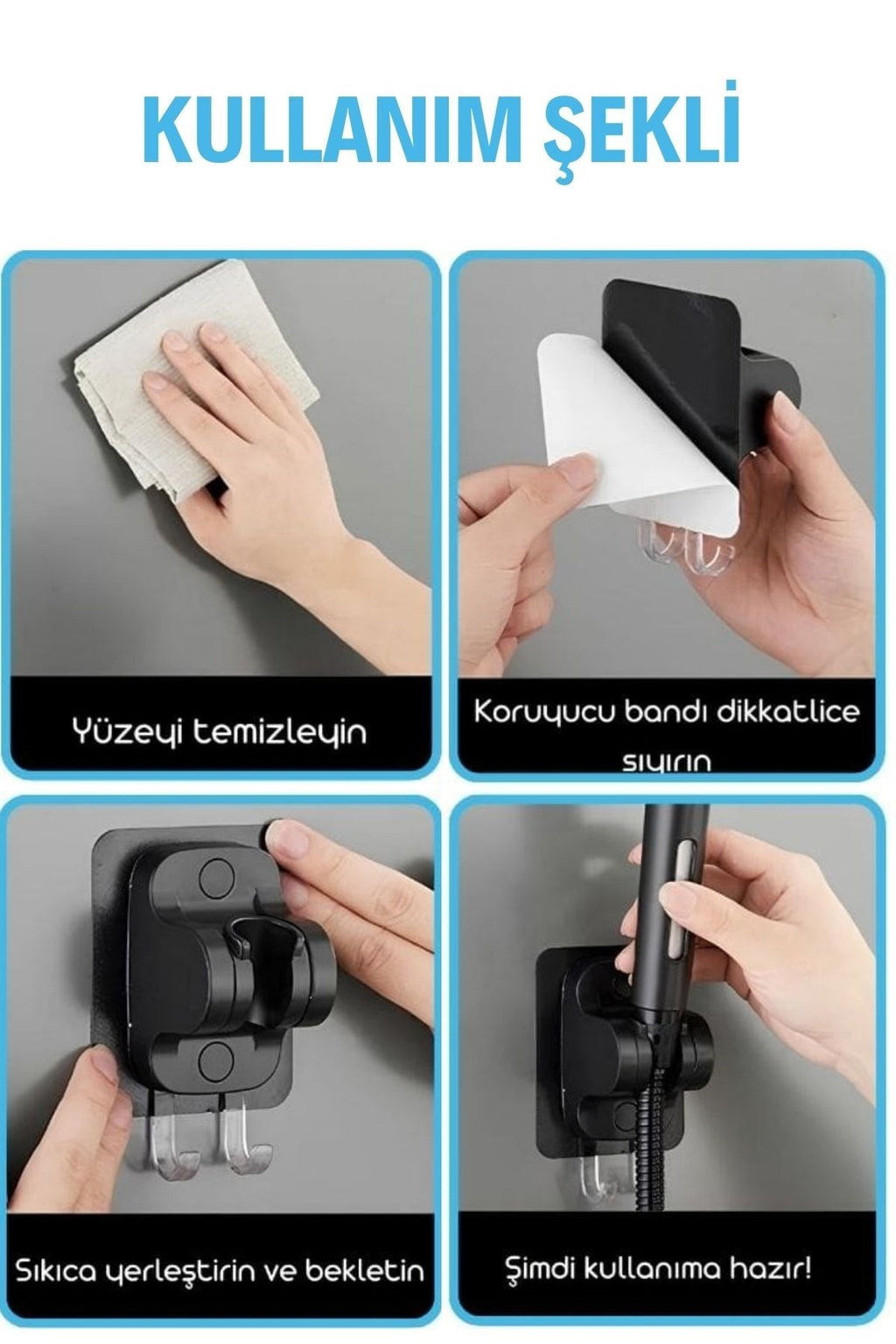 BUFFER® Kendiliğinden Güçlü Yapışkanlı Askılı Duş Başlık Tutucu