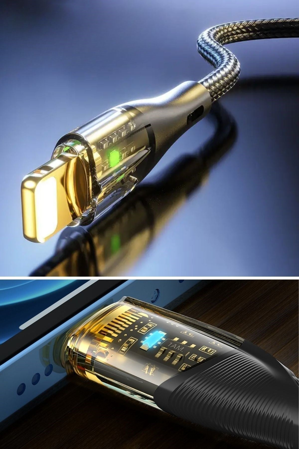 GENEL® Led Işık Uçlu Sağlam İp Kablolu USB to Lightning Hızlı Şarj Kablosu