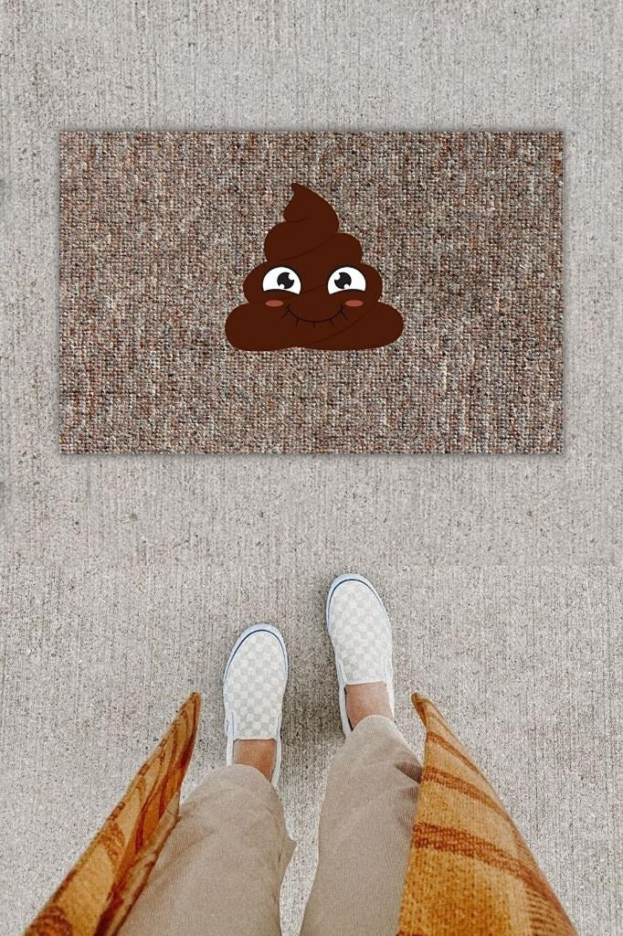 Dijital Baskı Dekoratif Kaka Emoji Gri Kapı Önü Paspası K-1289 - UcuzaGeliyor