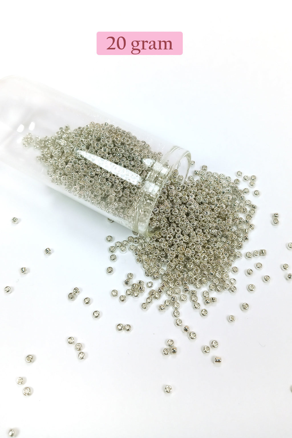 Dökme Cam Kum Boncuk (11/0) 2 mm - 20 Gram -  Gümüş - BNC022