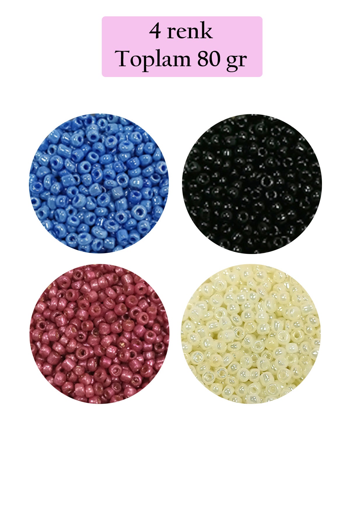 Dökme Cam Kum Boncuk (11/0) 2 mm - 4 Renk - Toplam 80 Gram -  BNC401