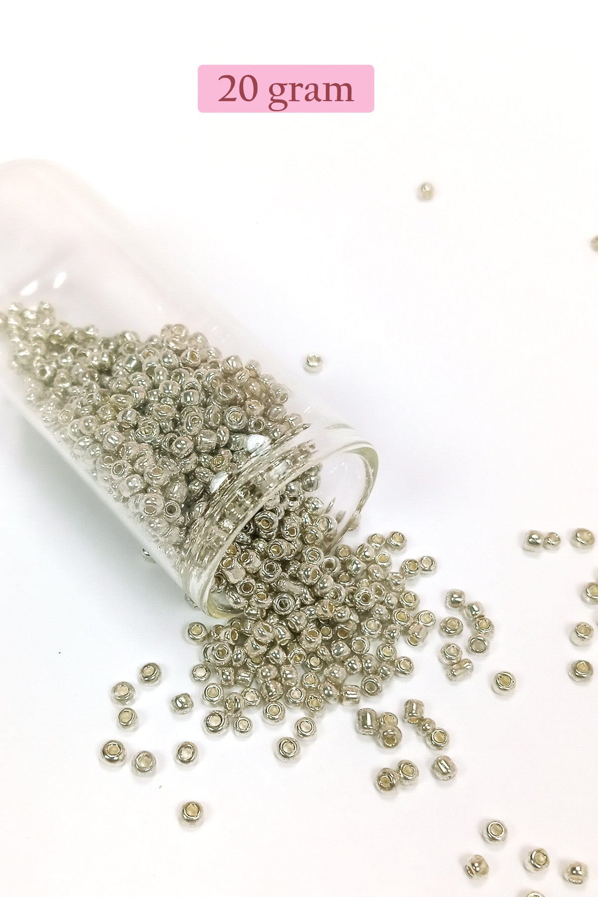 Dökme Cam Kum Boncuk (8/0) 3 mm - 20 Gram - Parlak Gümüş - BNC147