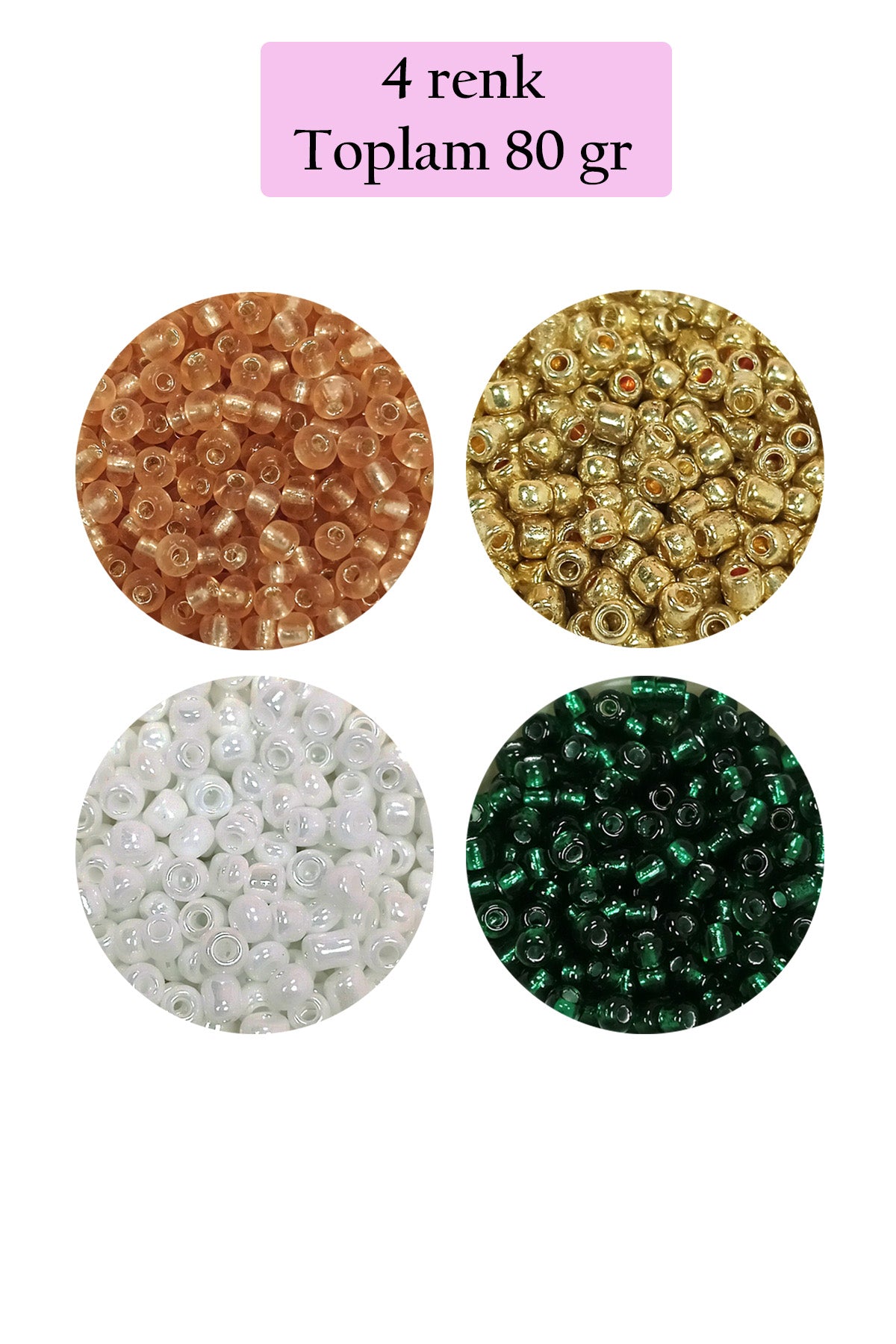 Dökme Cam Kum Boncuk (8/0) 3 mm - 4 Renk - Toplam 80 Gram - BNC416