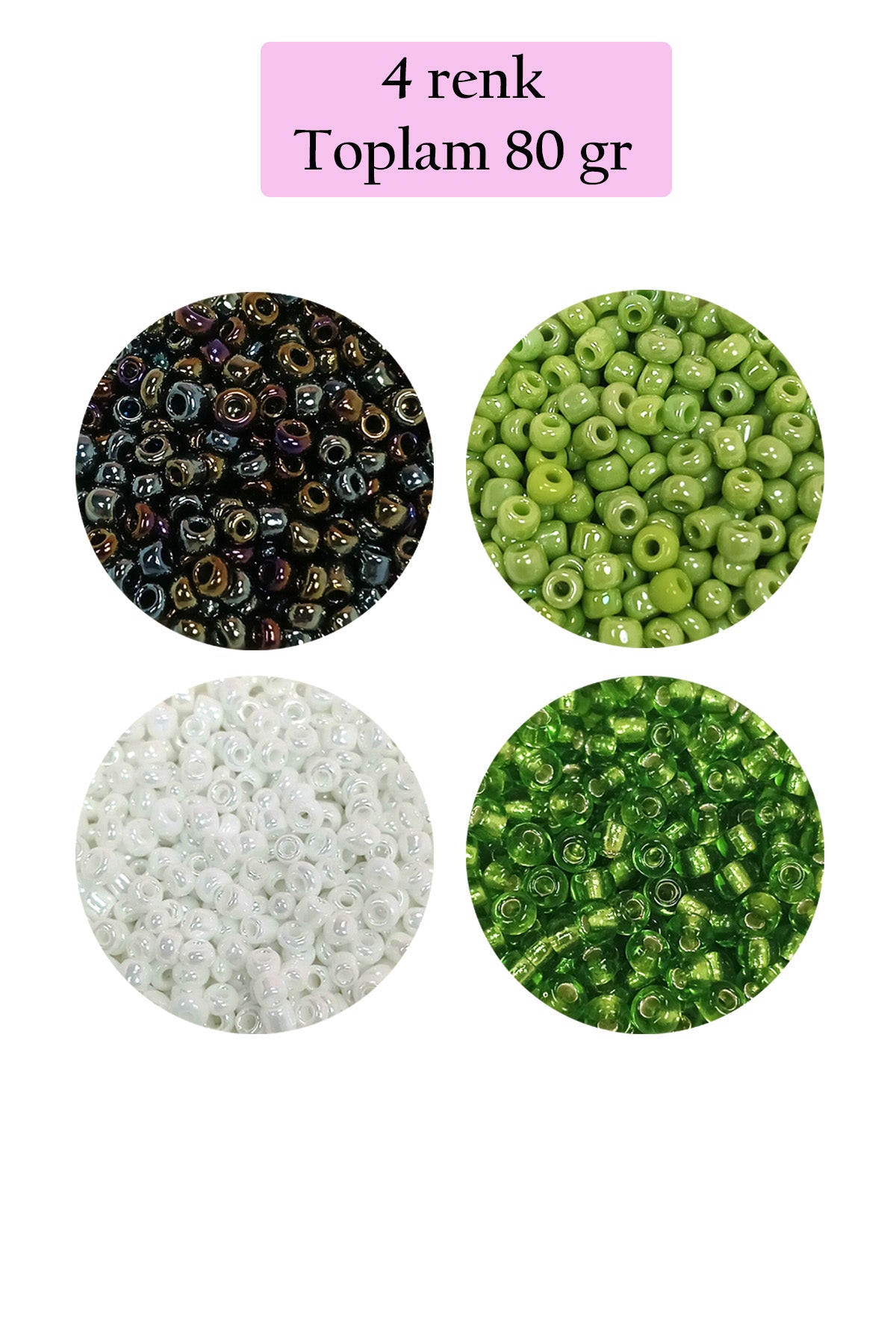 Dökme Cam Kum Boncuk (8/0) 3 mm - 4 Renk - Toplam 80 Gram - BNC418