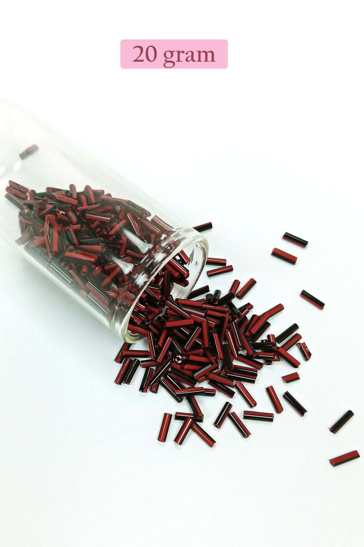 Uzun Boru Kesme Boncuk Çap 2mm Uzunluk 10 mm - 20 Gram - Kırmızı Siyah - BNC252