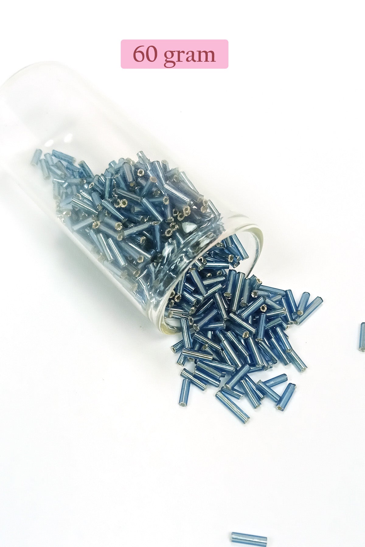 Uzun Boru Kesme Boncuk Çap 2mm Uzunluk 10 mm - 60 Gram - Camgöbeği Mavi - BNC267