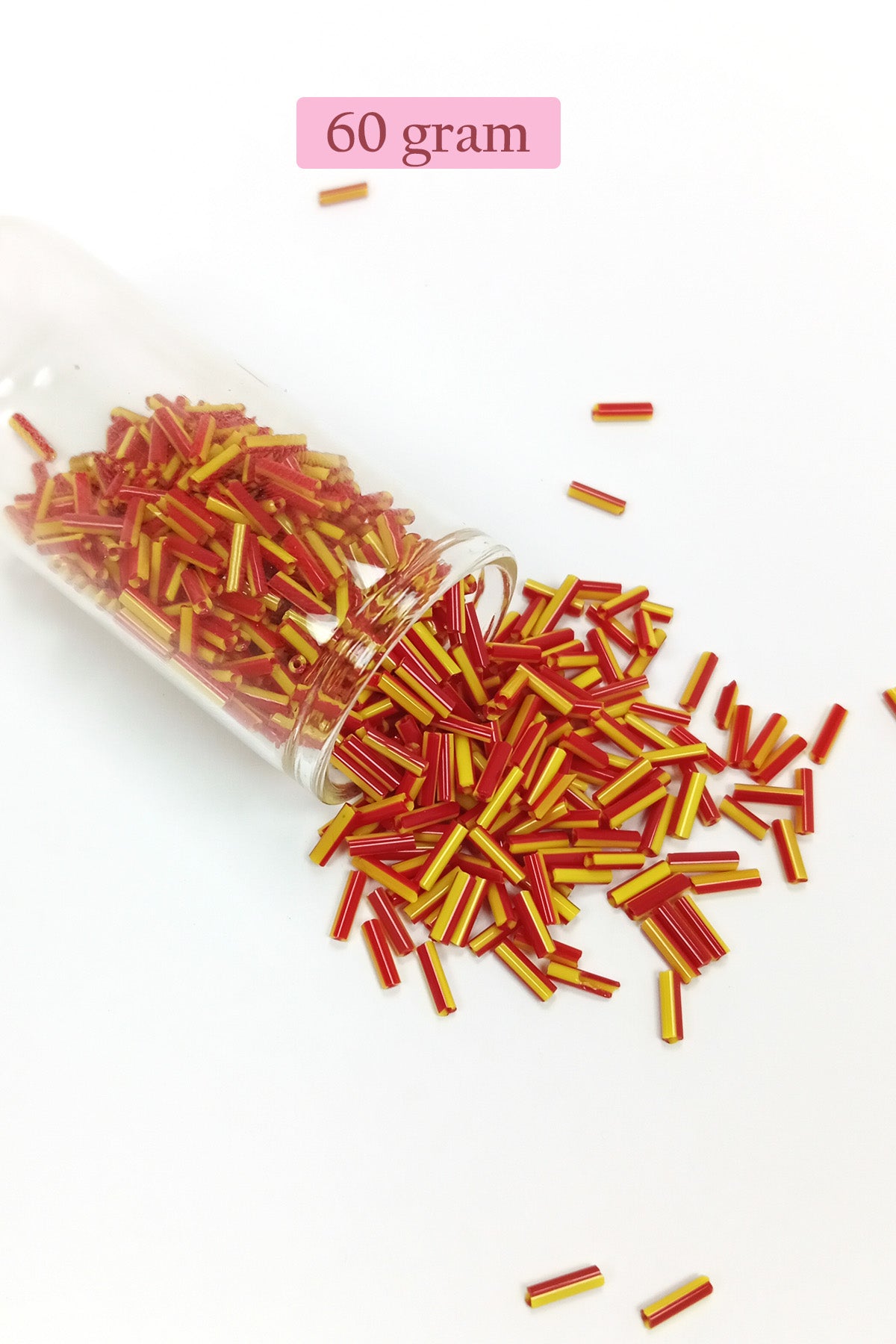 Uzun Boru Kesme Boncuk Çap 2mm Uzunluk 10 mm - 60 Gram - Sarı Kırmızı - BNC274