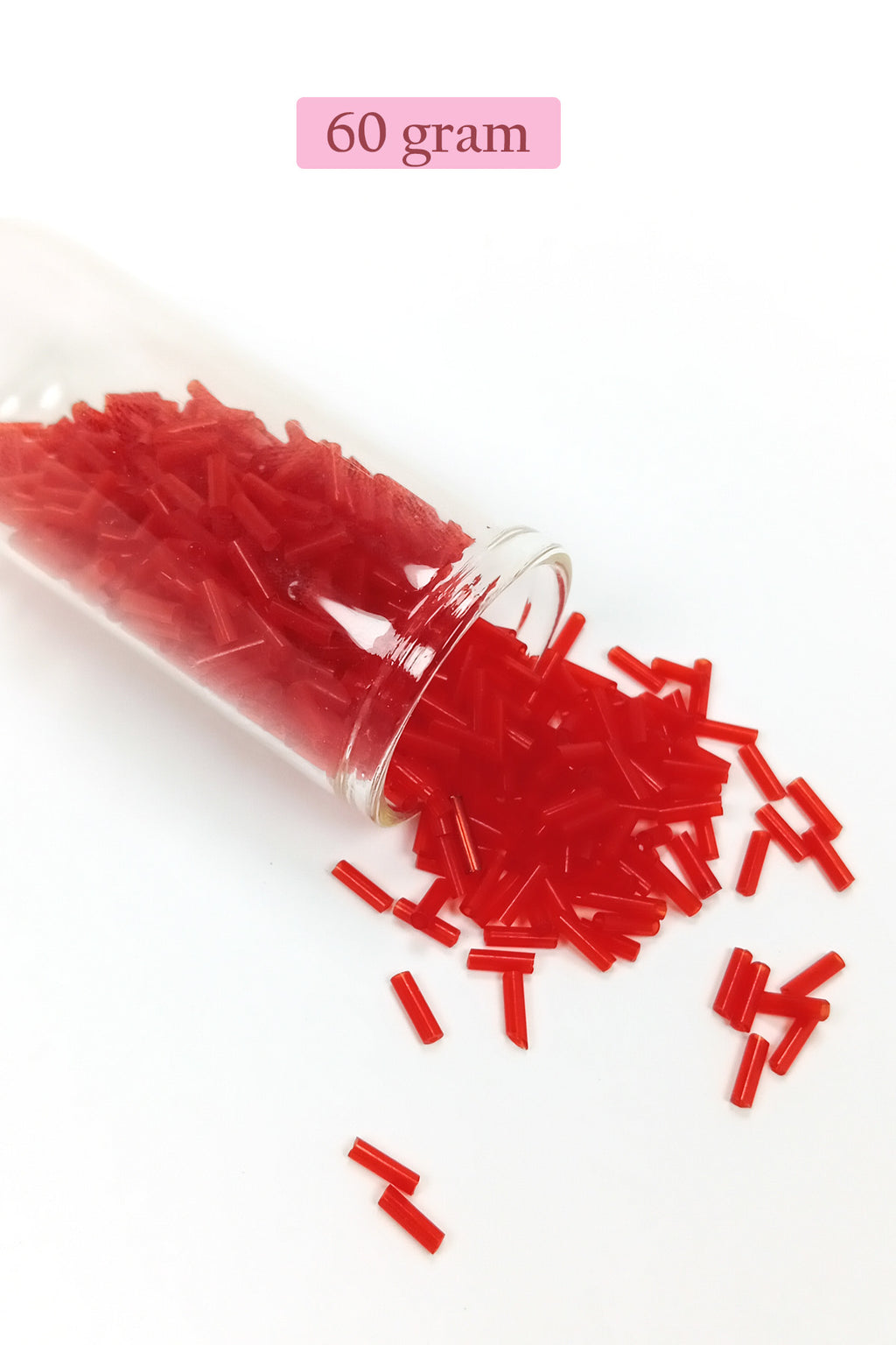 Uzun Boru Kesme Boncuk Çap 2mm Uzunluk 10 mm - 60 Gram - Kırmızı - BNC284