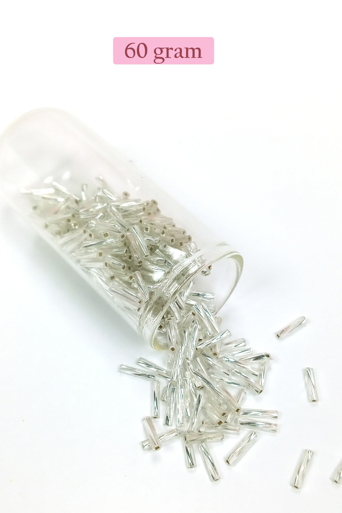 Uzun Boru Kesme Boncuk Çap 2mm Uzunluk 10 mm - 60 Gram - Parlak Gümüş - BNC296