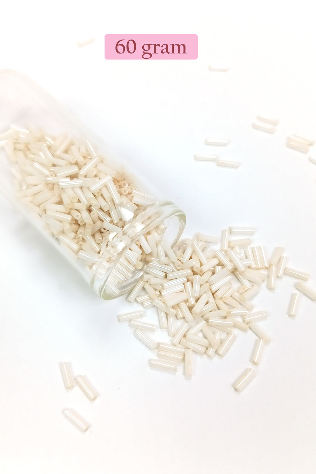 Uzun Boru Kesme Boncuk Çap 2mm Uzunluk 10 mm - 60 Gram - Açık Krem - BNC298