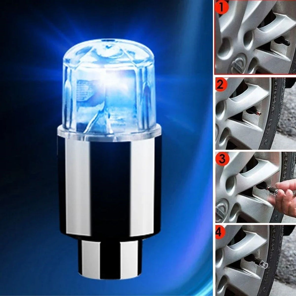 BUFFER® Araç ve Bisiklet İçin 2 li Mavi LED Hava Valfi Işık Kapakları-Gece Parlayan Lastik Lambası Sibop Kapağı